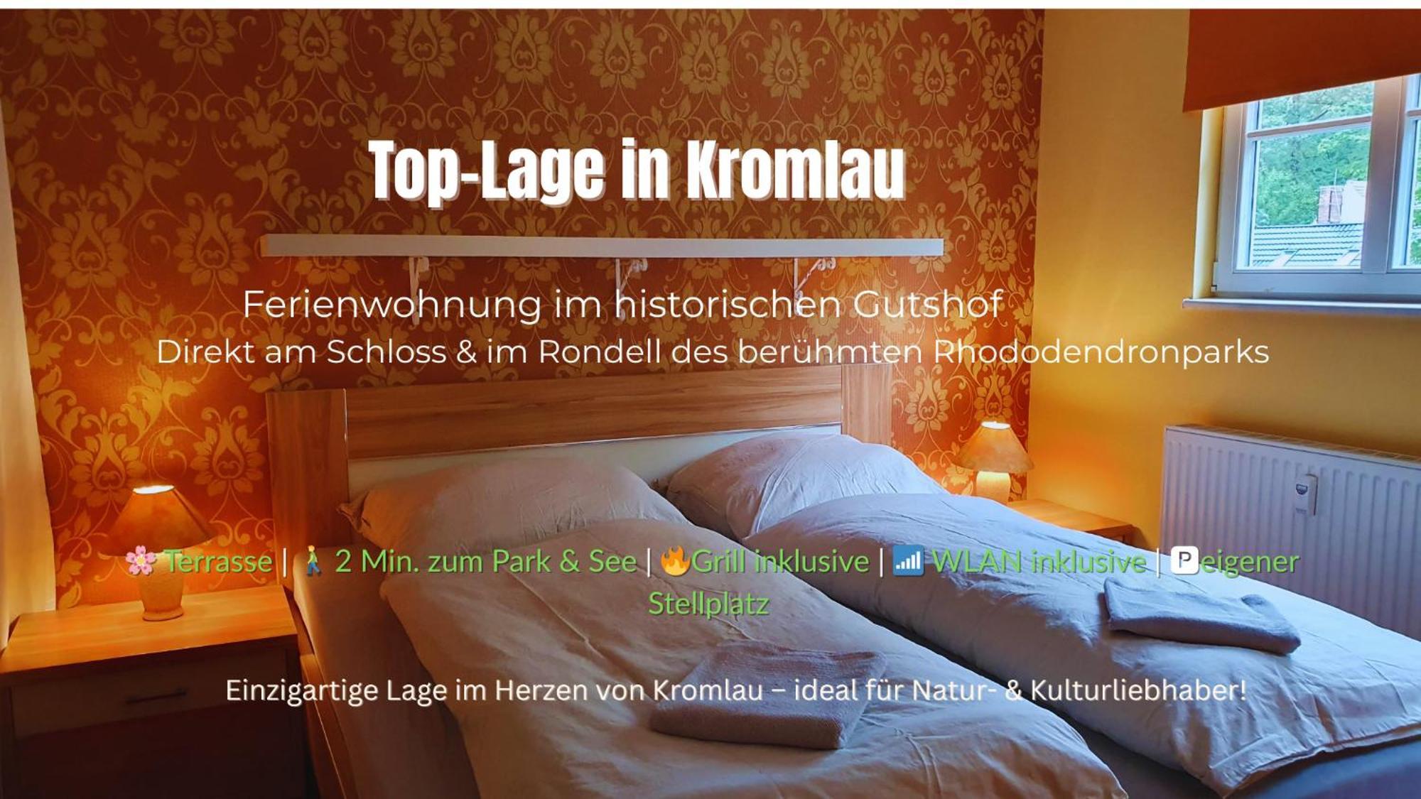 Ferienwohnung Im Gutshof Direkt Gegenueber Dem Schloss, Rhododendronpark Mit Terrasse Und Wlan Kromlau Exterior photo